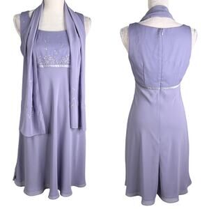 Vintage Phoebe Dress 6 Purple Chiffon Sleeveless Scarf